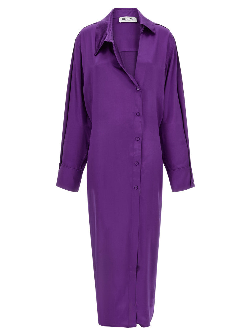 Purple Shirt Collar Midi Dress 1