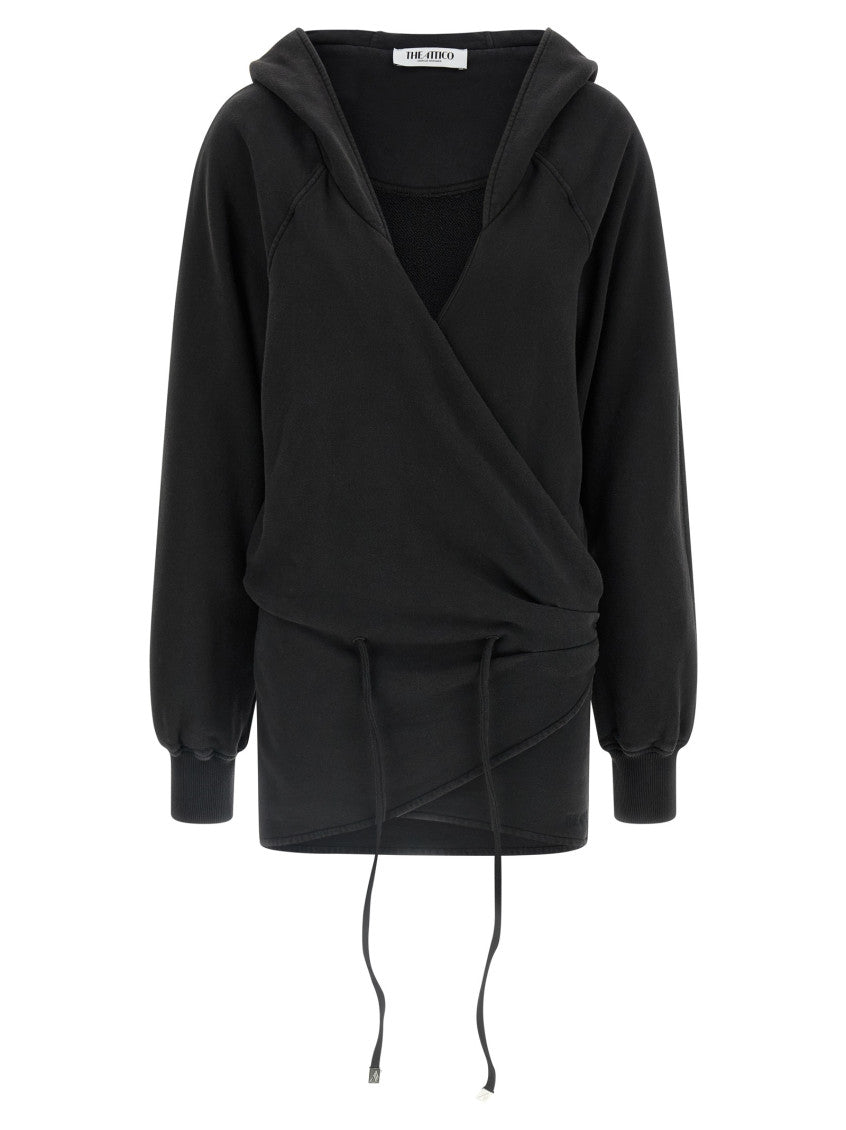 Black V-Neck Hooded Mini Dress 1