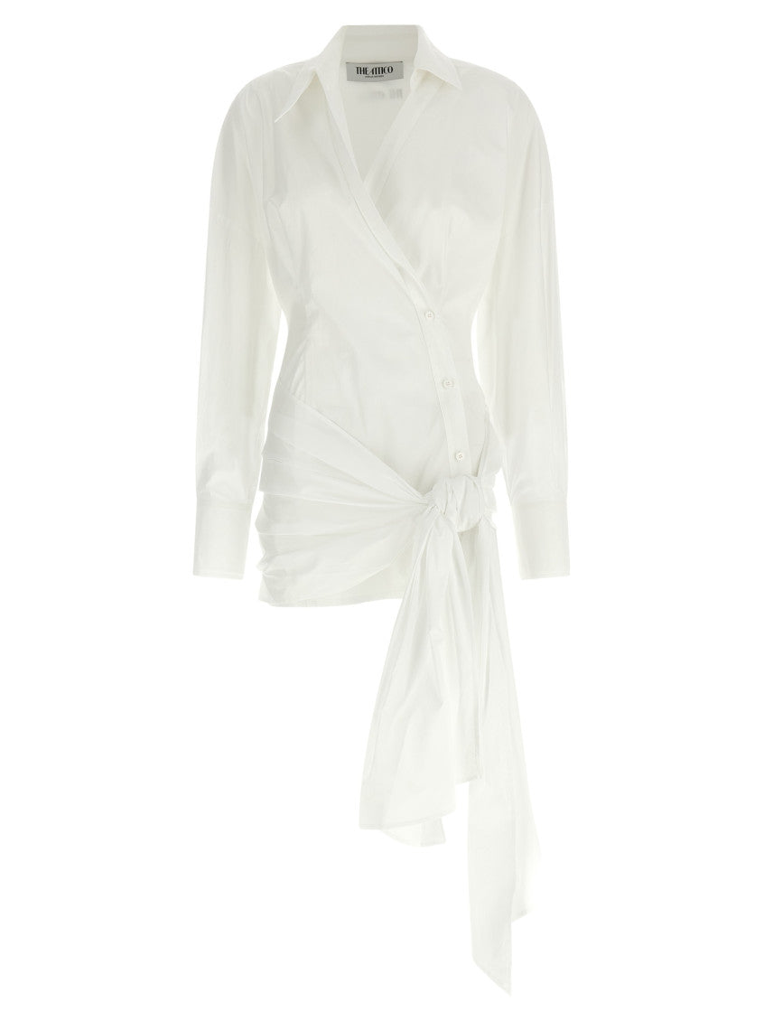 White Long Sleeves Knot Mini Dress 1