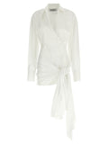 White Long Sleeves Knot Mini Dress 1