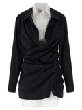 Black Double Layer Asymmetrical Shirt Dress 1