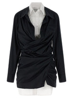 Black Double Layer Asymmetrical Shirt Dress 1