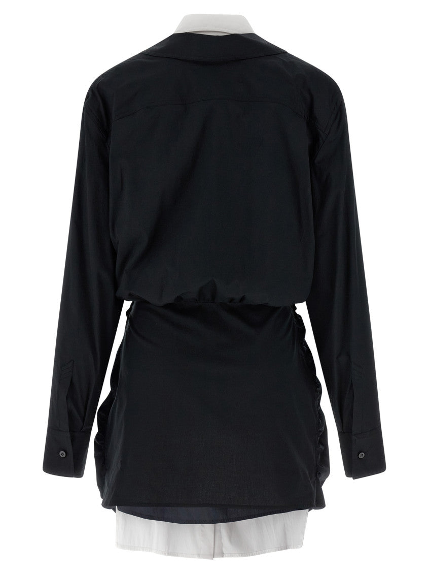 Black Double Layer Asymmetrical Shirt Dress 2