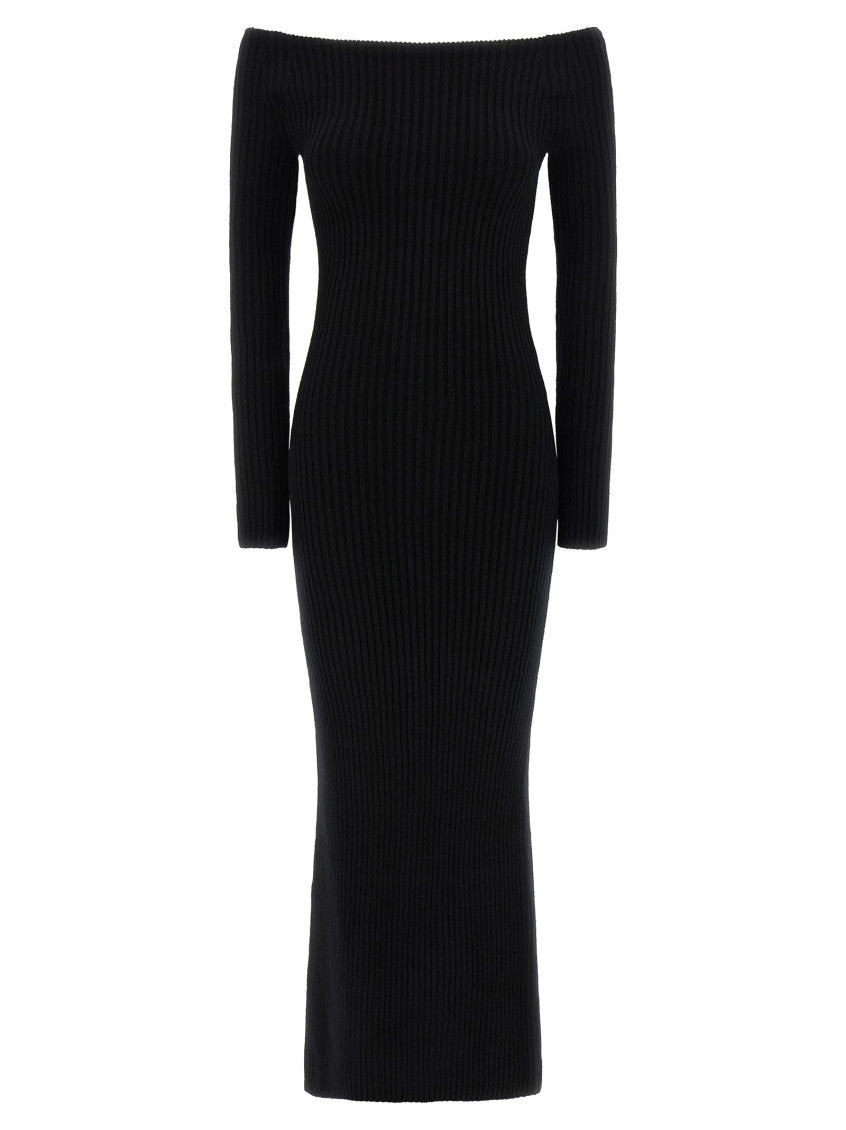Black Ribbed Off Shoulder Maxi Dress 1