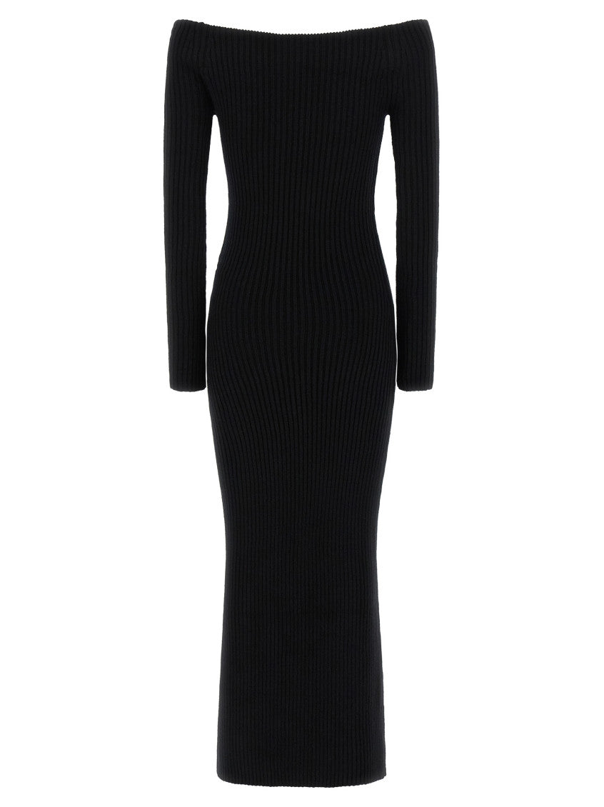 Black Ribbed Off Shoulder Maxi Dress 2