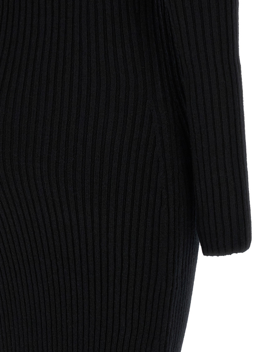 Black Ribbed Off Shoulder Maxi Dress 4