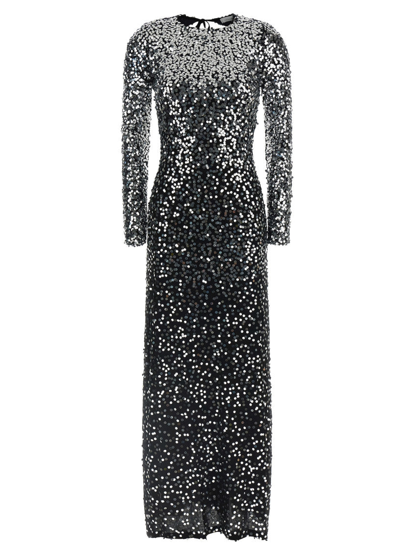 Black Round Neck Sequin Long Dress 1