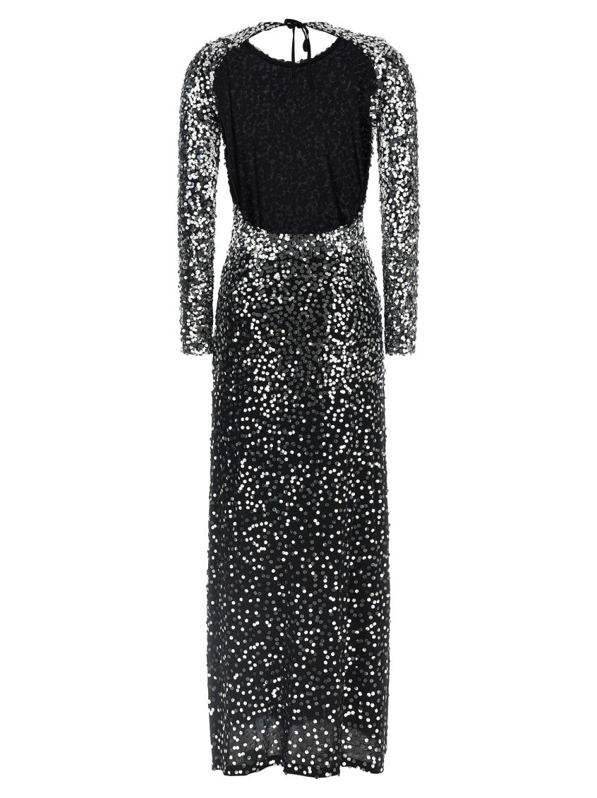 Black Round Neck Sequin Long Dress 2