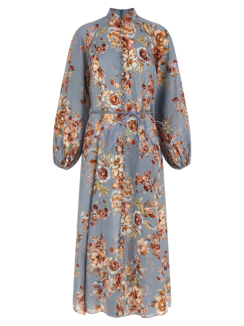 Light Blue Turtle Neck Floral Maxi Dress 1