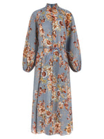 Light Blue Turtle Neck Floral Maxi Dress 1