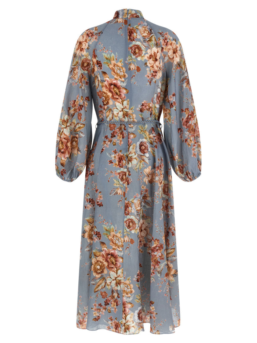 Light Blue Turtle Neck Floral Maxi Dress 2