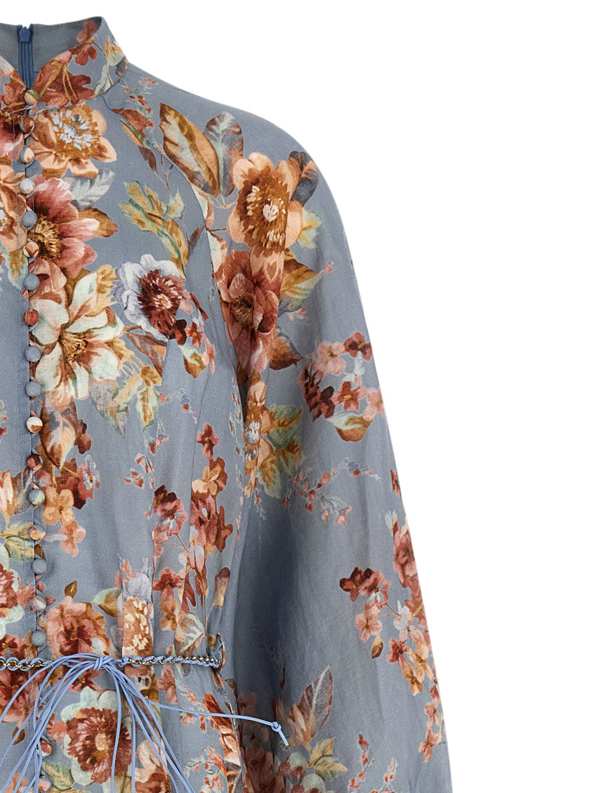 Light Blue Turtle Neck Floral Maxi Dress 3