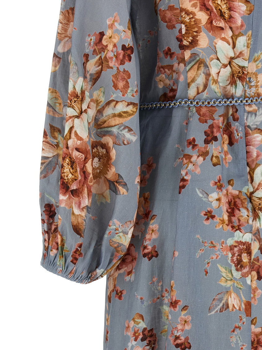 Light Blue Turtle Neck Floral Maxi Dress 4