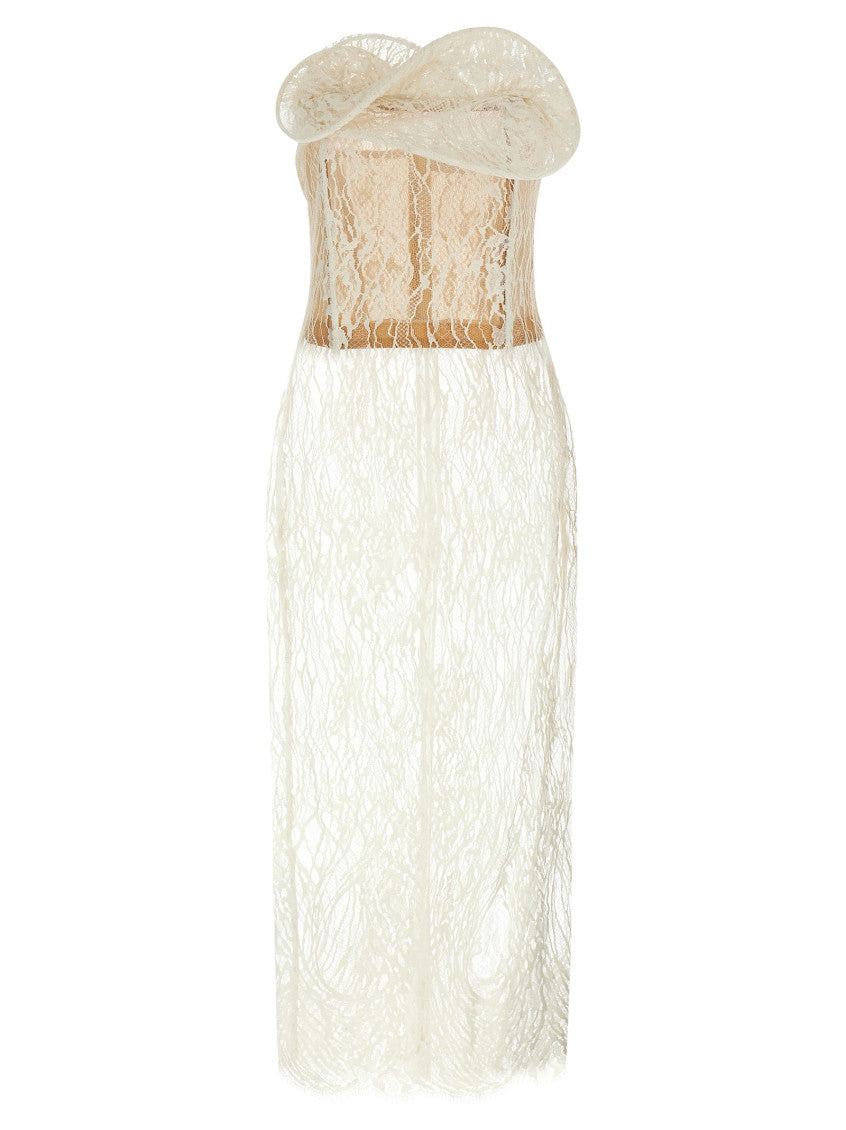White Semi Transparent Lace Midi Dress 1