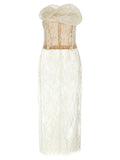 White Semi Transparent Lace Midi Dress 1