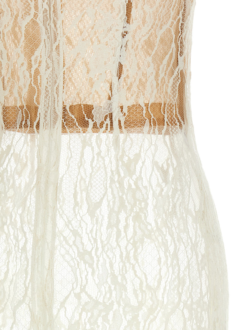 White Semi Transparent Lace Midi Dress 4