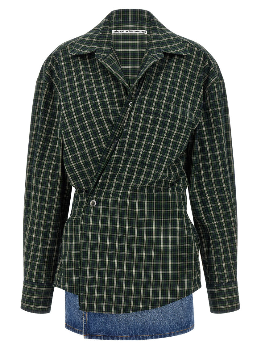 Green Shirt Collar Wrap Mini Dress 1