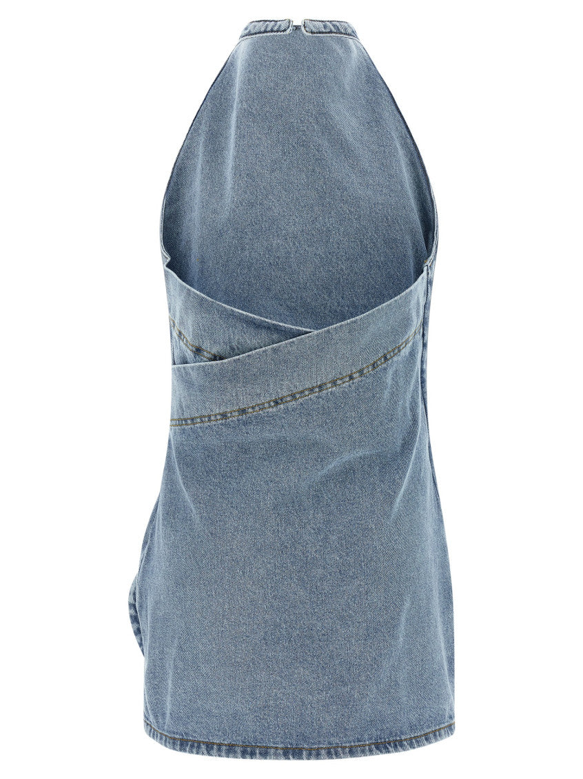 Light Blue Halter Neck Denim Mini Dress 2