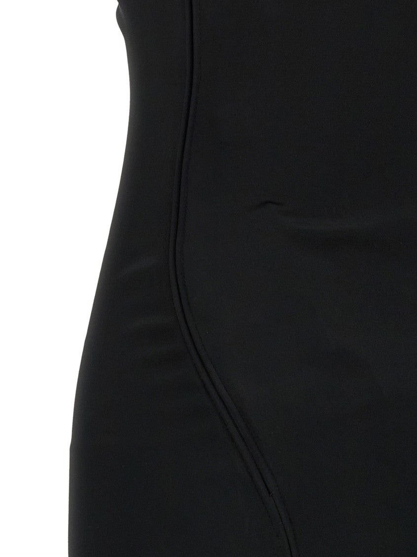 Black Satin Crepe asymmetrical neckline Dress 4
