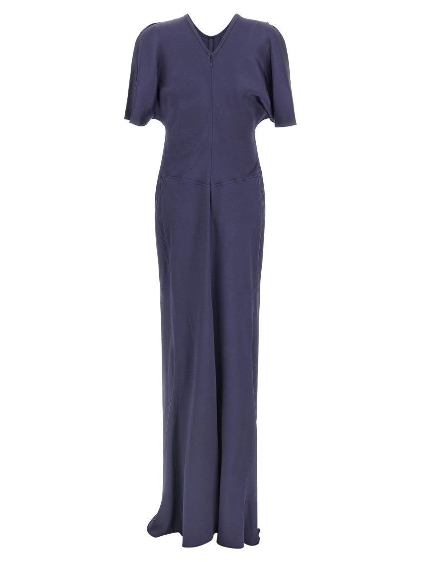 Purple Round Neck Waist Draping Dress 2