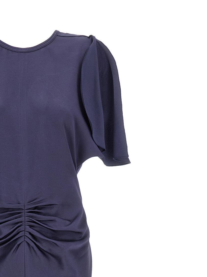Purple Round Neck Waist Draping Dress 3