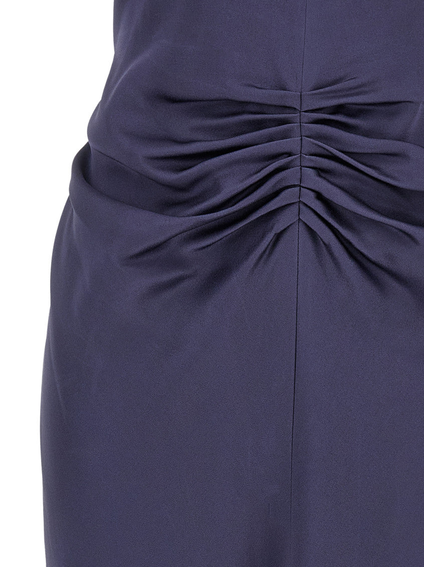 Purple Round Neck Waist Draping Dress 4