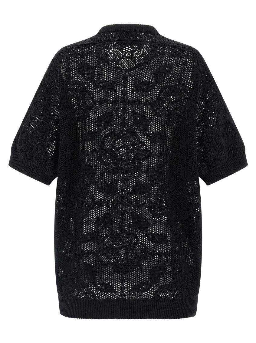 Black Openwork Cotton Sweater 2