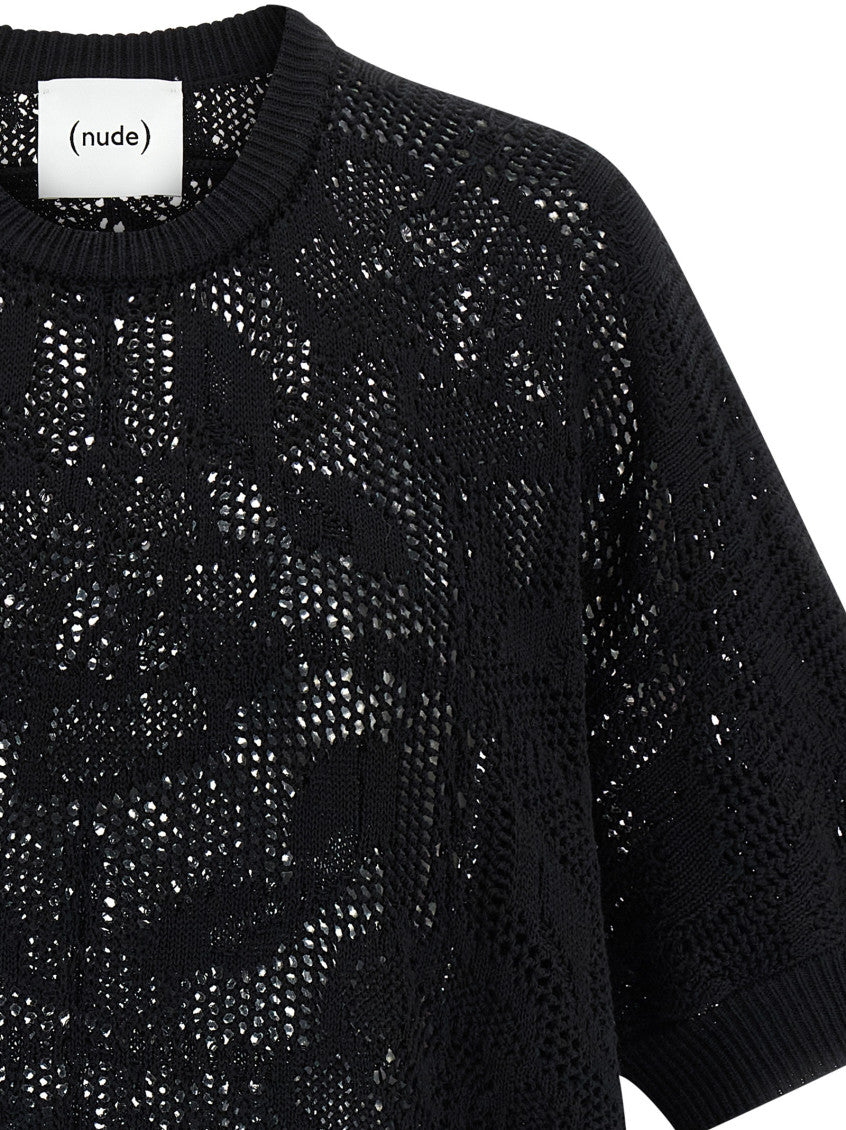 Black Openwork Cotton Sweater 3