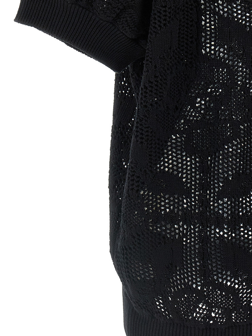 Black Openwork Cotton Sweater 4