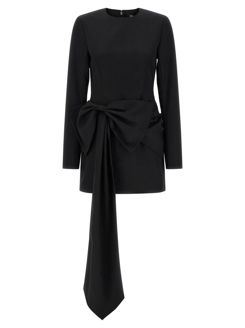 Black Crew Neck Draped Bow Dress 1