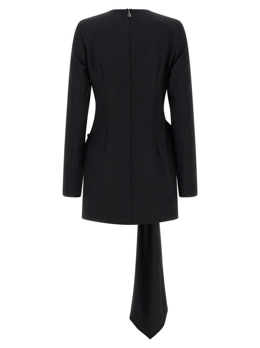 Black Crew Neck Draped Bow Dress 2