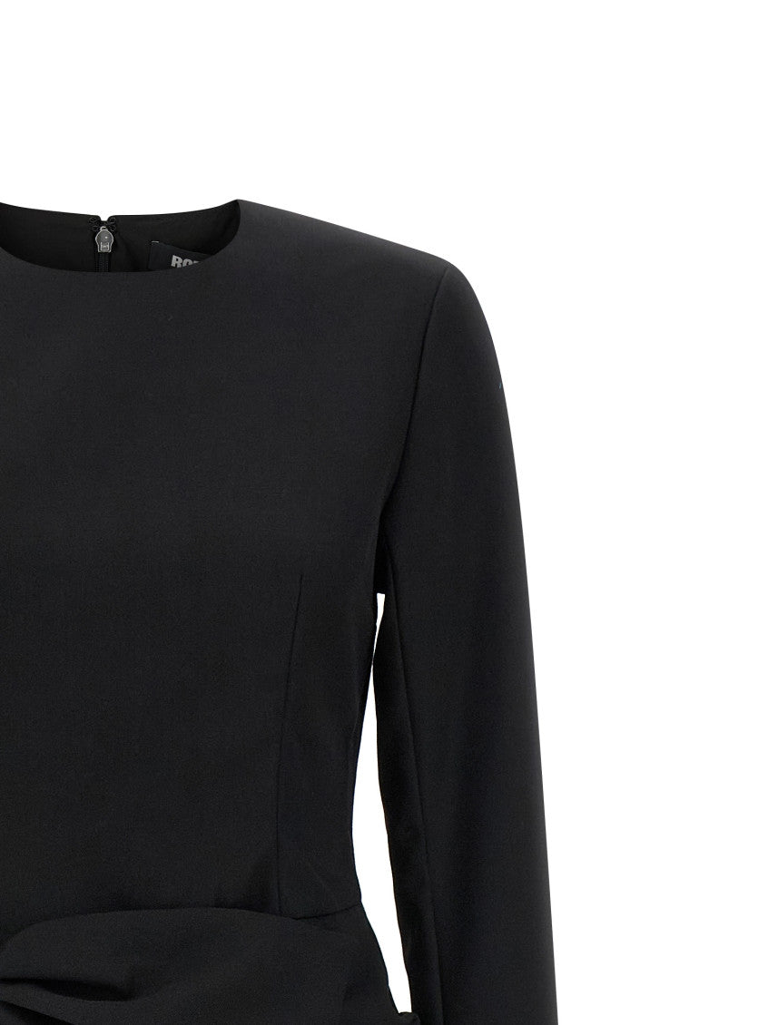 Black Crew Neck Draped Bow Dress 3