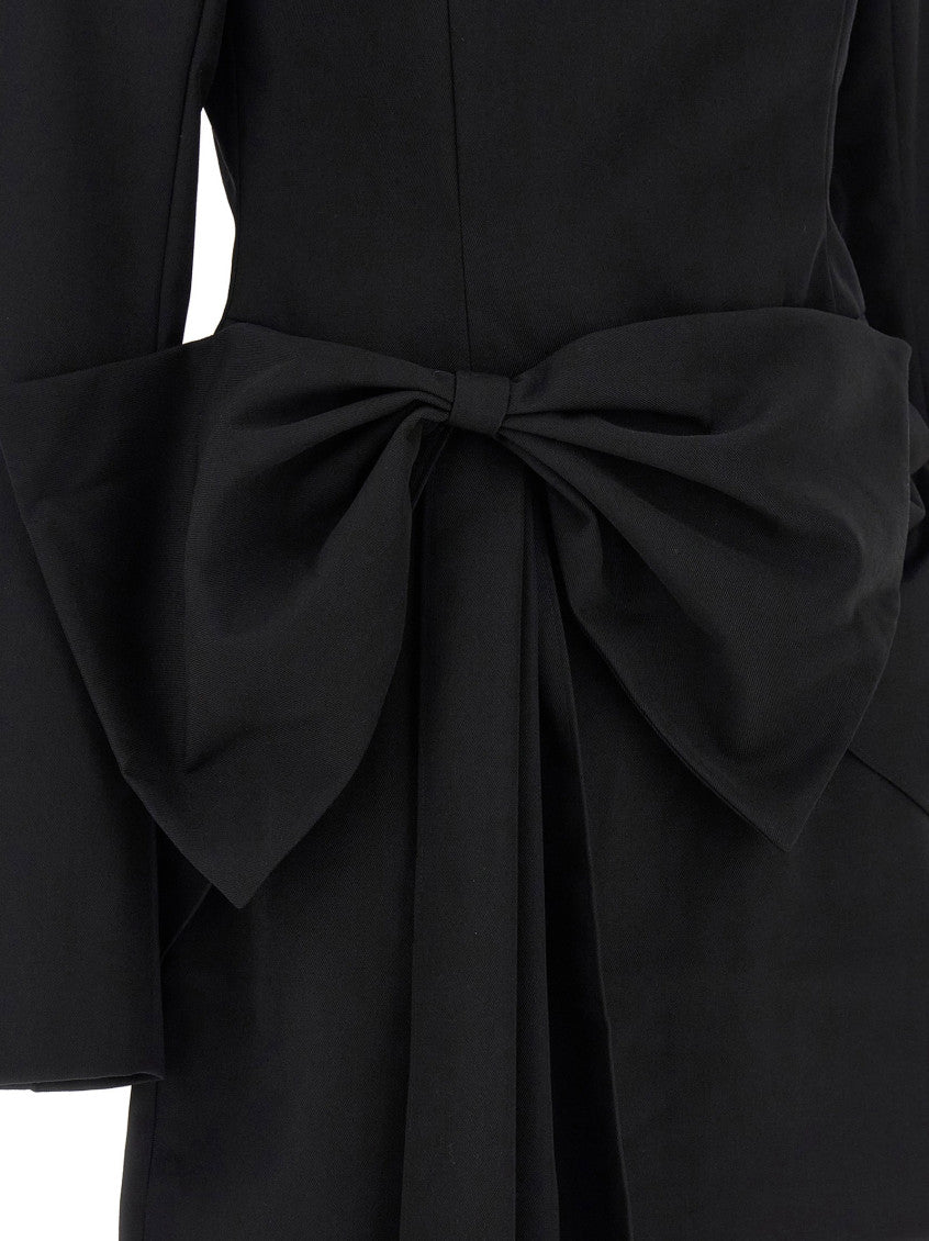 Black Crew Neck Draped Bow Dress 4