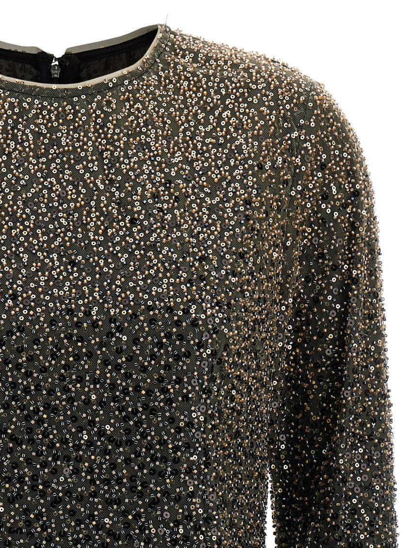 Brown Crew Neck Sequins Mini Dress 3