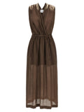 Brown Crossed V-Neck  Maxi Dress 1