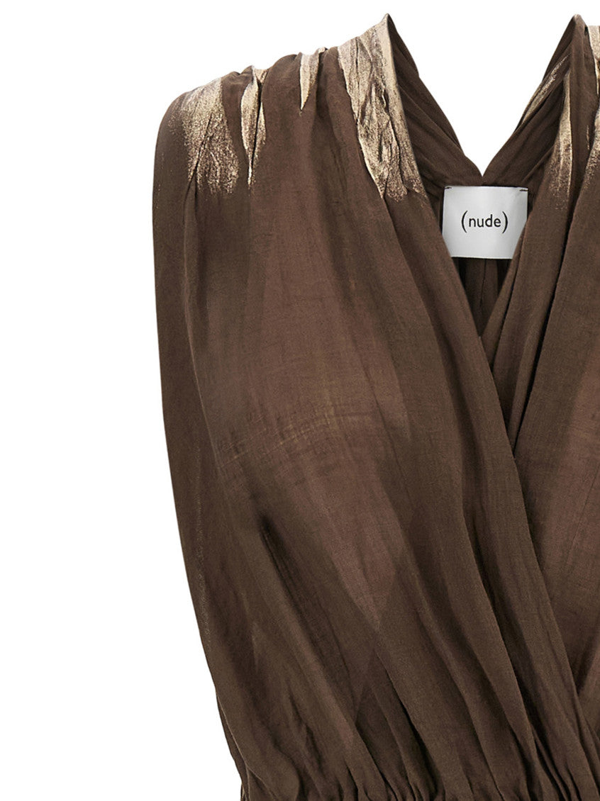 Brown Crossed V-Neck  Maxi Dress 3