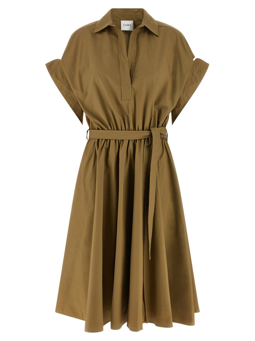 Green Shirt Collar Midi Dress 1