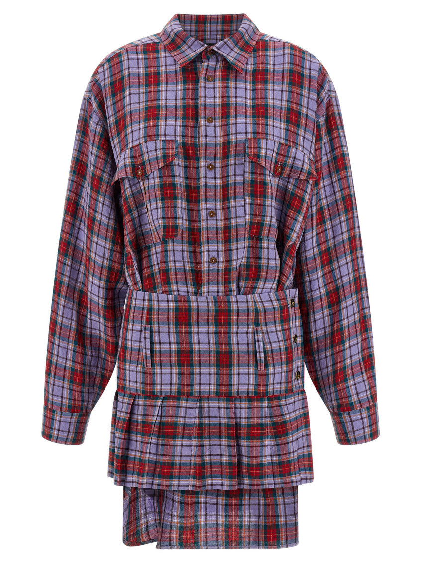 Multicolour Shirt Collar Check Mini Dress 1