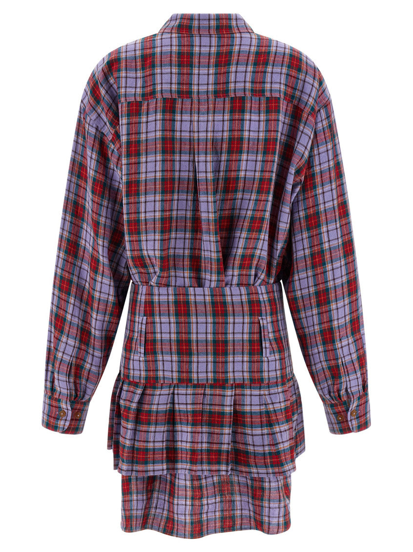 Multicolour Shirt Collar Check Mini Dress 2