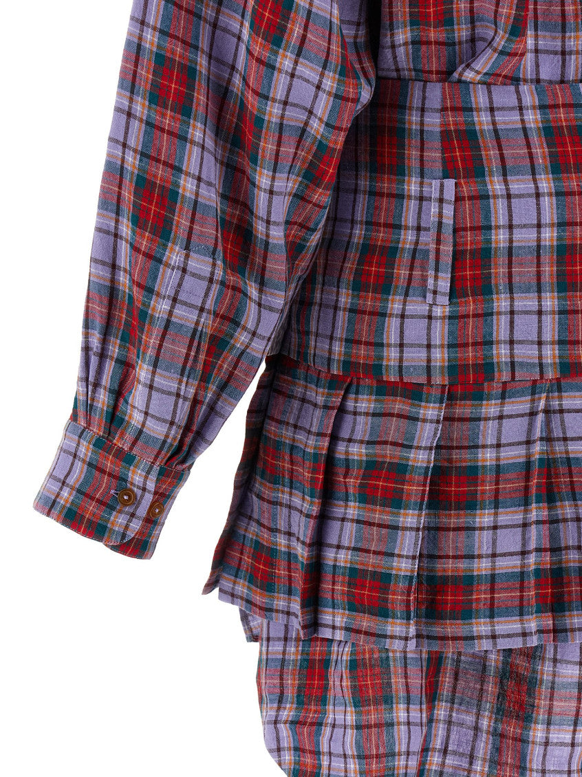 Multicolour Shirt Collar Check Mini Dress 4