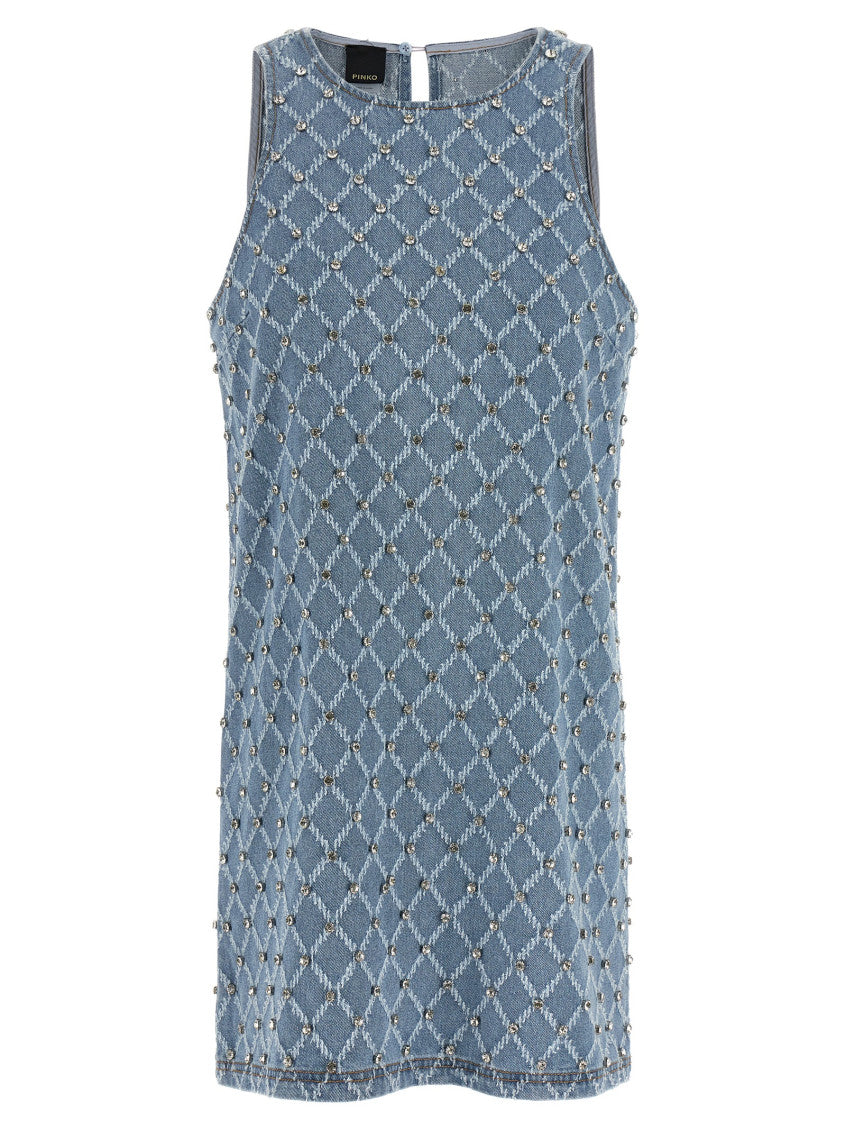 Light Blue Round Neck Embellished Mini Dress 1