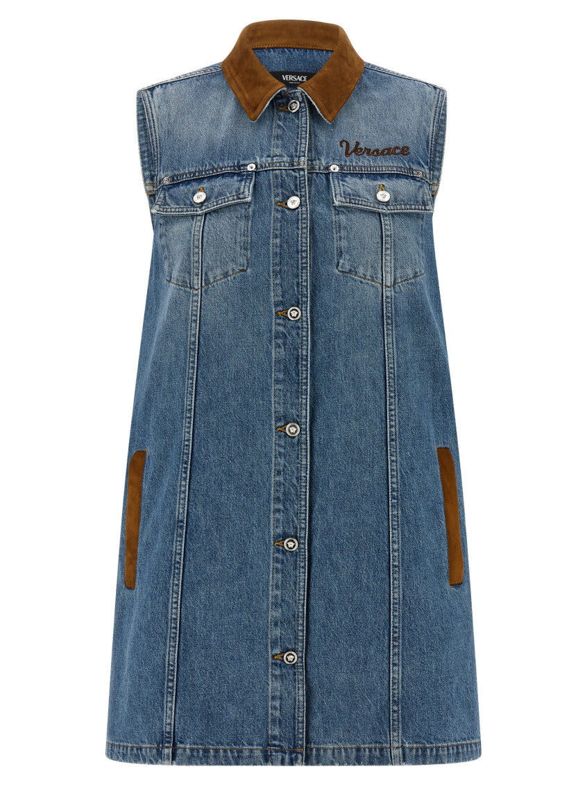 Blue Shirt Collar Logo Mini Dress 1