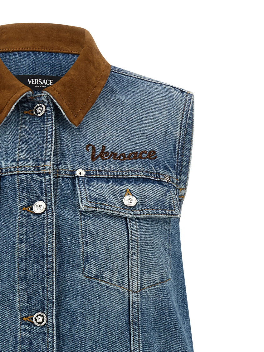 Blue Shirt Collar Logo Mini Dress 3