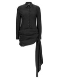 Black Shirt Collar Draped Mini Dress 1