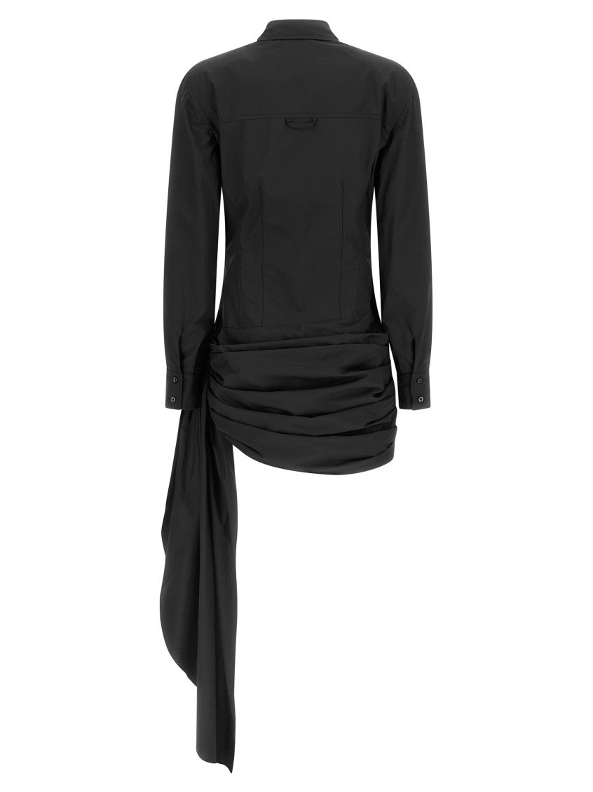 Black Shirt Collar Draped Mini Dress 2