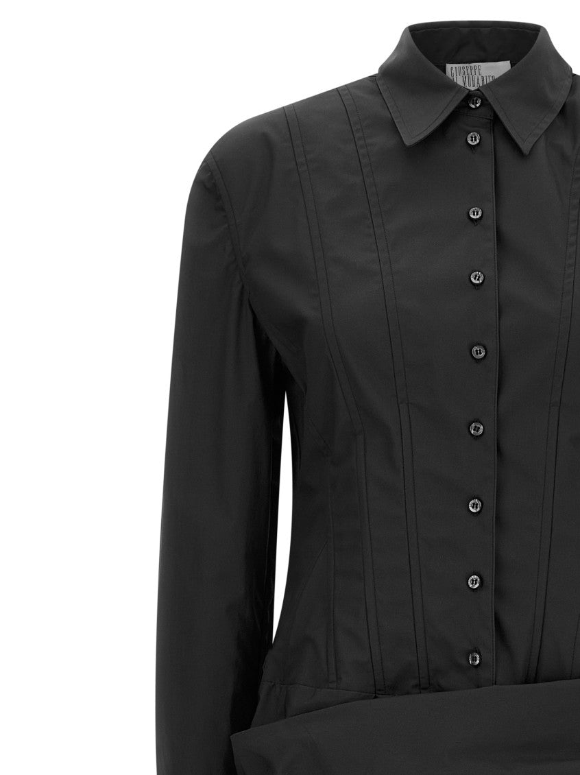 Black Shirt Collar Draped Mini Dress 3