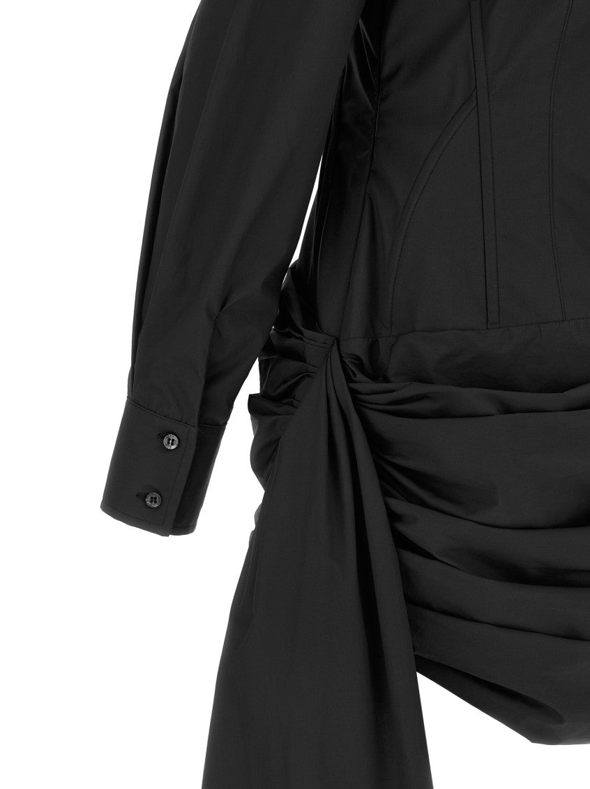 Black Shirt Collar Draped Mini Dress 4