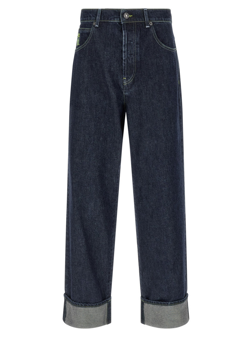 Blue Logo Embroidery Jeans 1