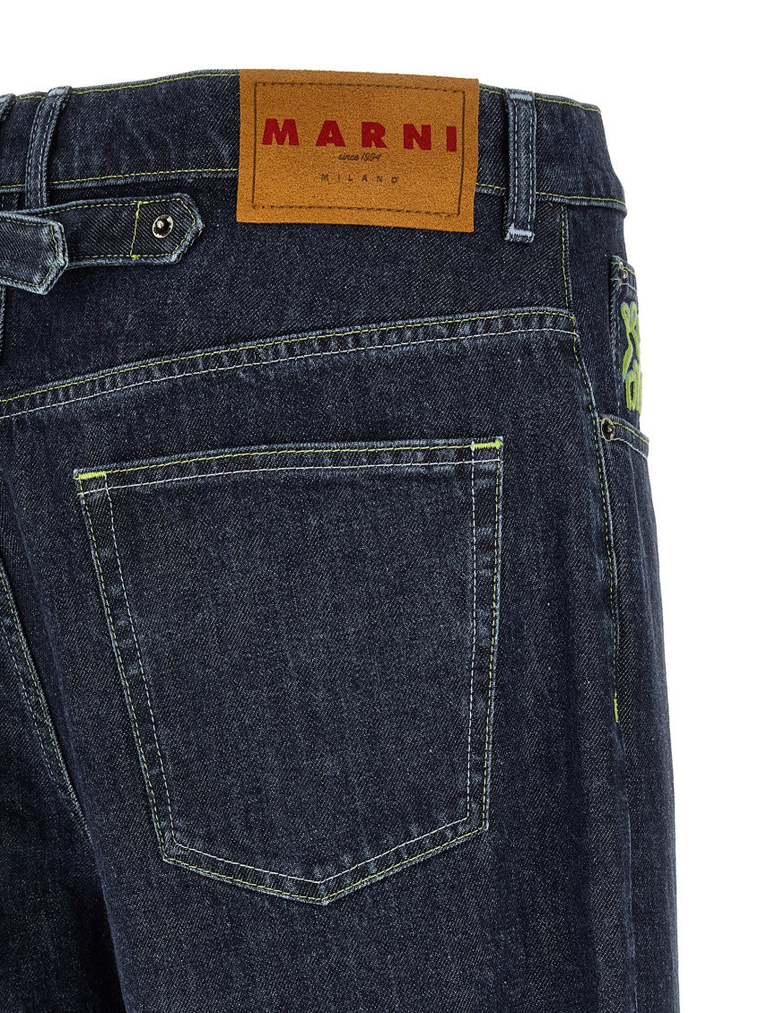 Blue Logo Embroidery Jeans 4