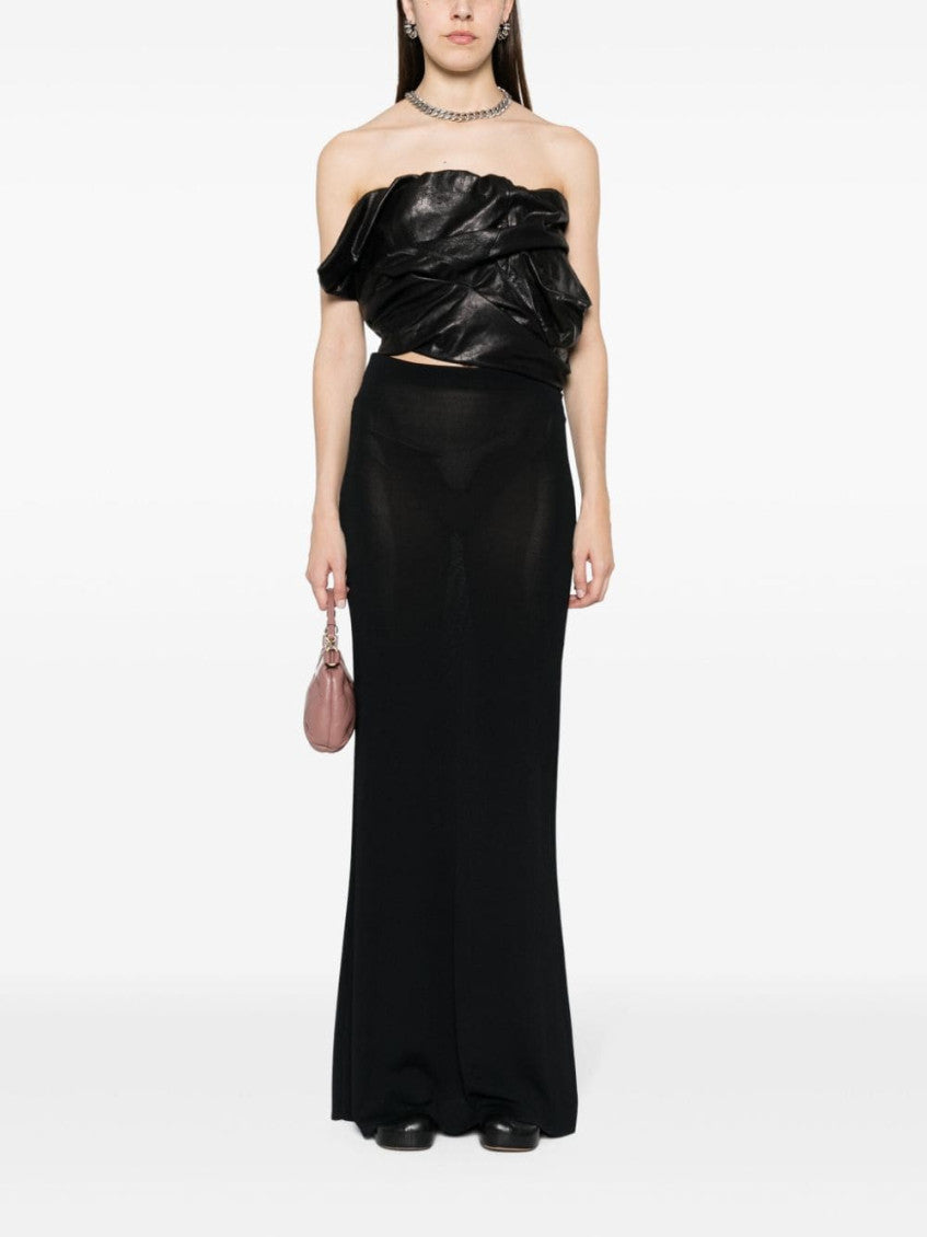 Black Draped Bustier Leather Top 2